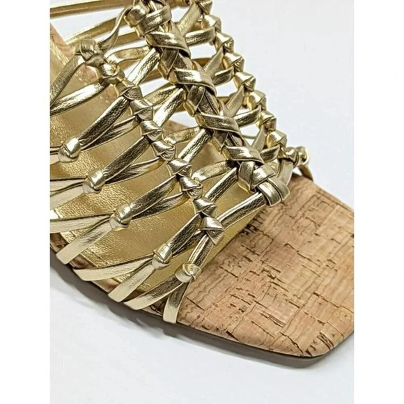 Marc Fisher Women's Colica Leather Knotted Heel Sandals Gold Size 10 MSRP $120 - Picture 5 of 9